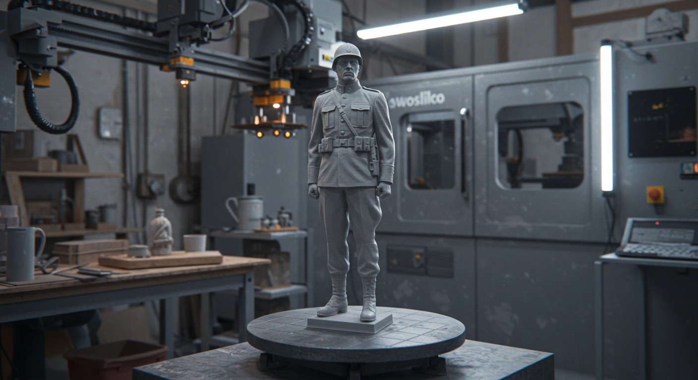 (реалистичная фотография) (Не используй текст и буквы на изображении) : 3d печать, Изготовление статуй для памятников и мемориалов