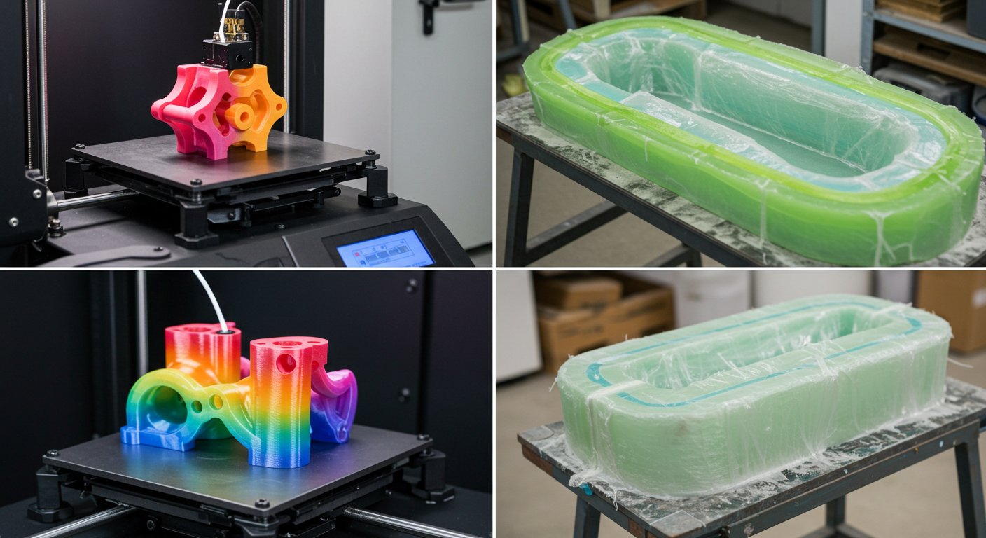 (реалистичная фотография) (Не используй текст и буквы на изображении) : 3d печать, Технология изготовления изделий из фибергласса