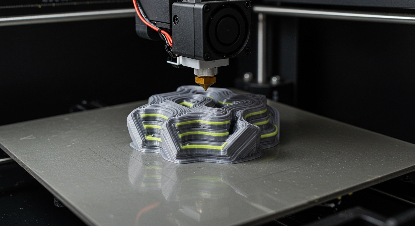 (реалистичная фотография) (Не используй текст и буквы на изображении) : 3d печать, Печать в несколько этапов с разной высотой слоя