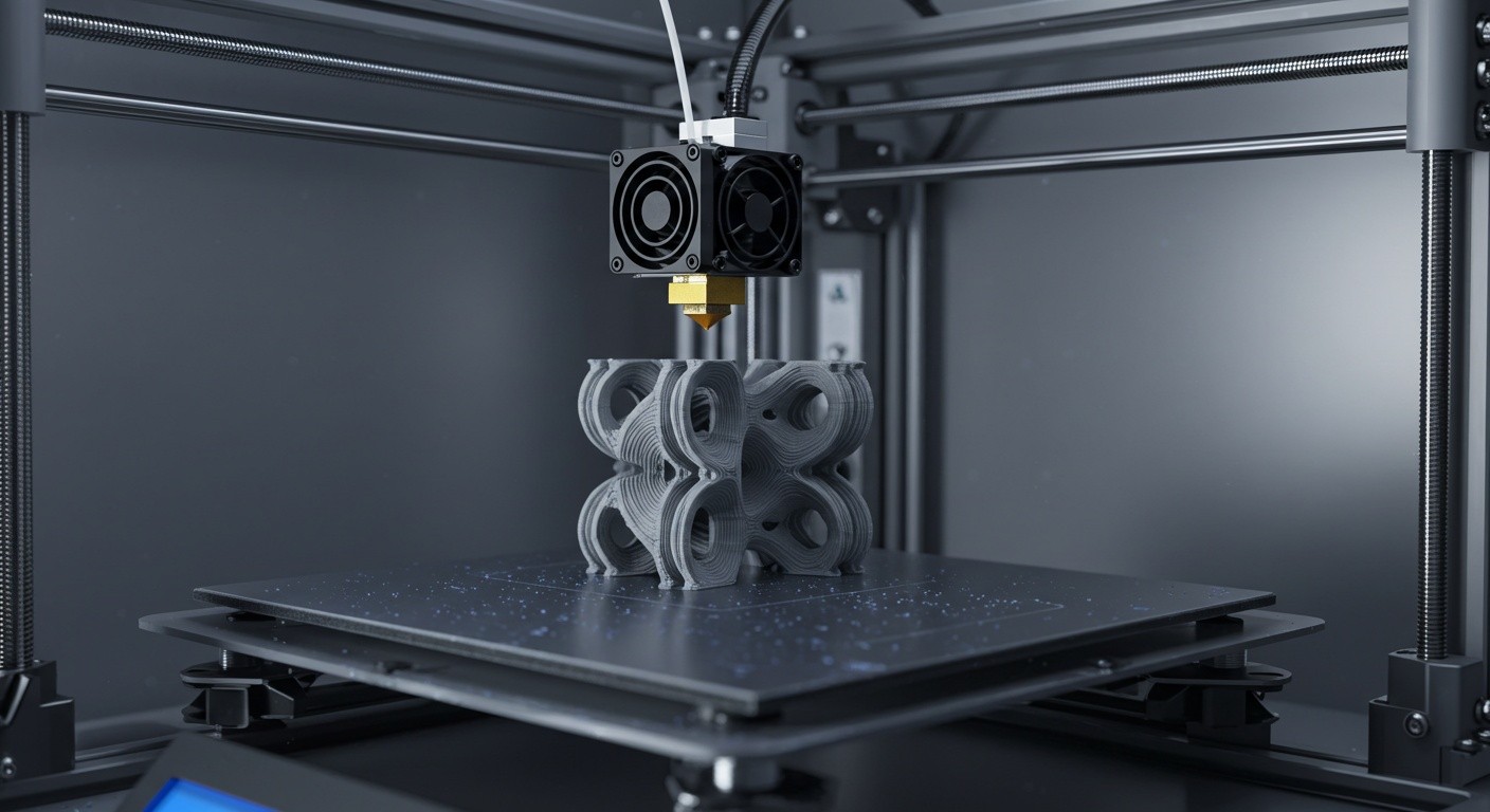 (реалистичная фотография) (Не используй текст и буквы на изображении) : 3d печать, Послойная печать и защита от вибраций