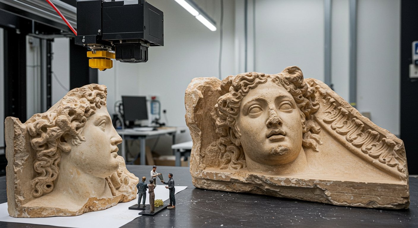 (реалистичная фотография) (Не используй текст и буквы на изображении) : 3d печать, Как 3D-печать спасает исторические памятники