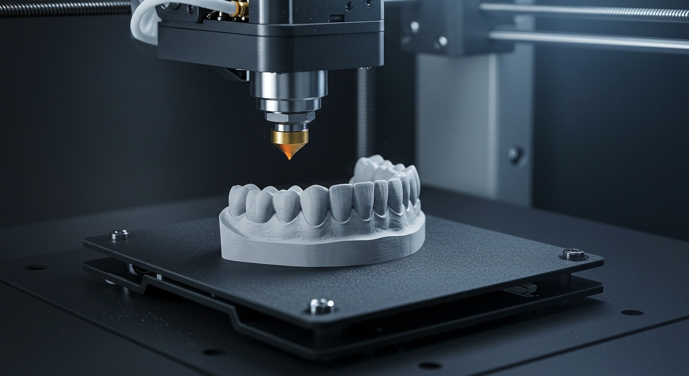 (реалистичная фотография) (Не используй текст и буквы на изображении) : 3d печать, Послойная печать деталей для медицины