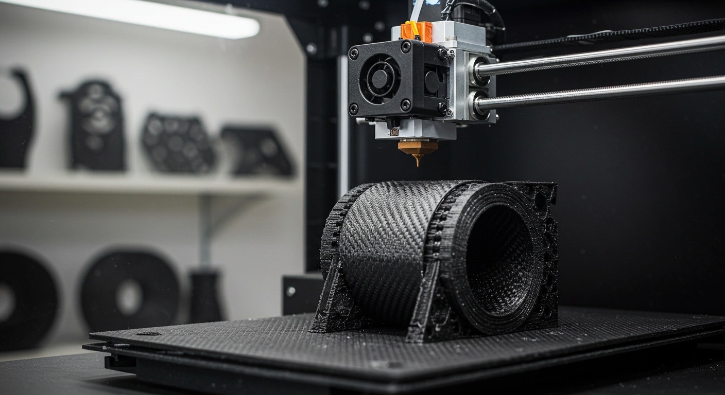 (реалистичная фотография) (Не используй текст и буквы на изображении) : 3d печать, Процесс производства изделий из карбона и углепластика