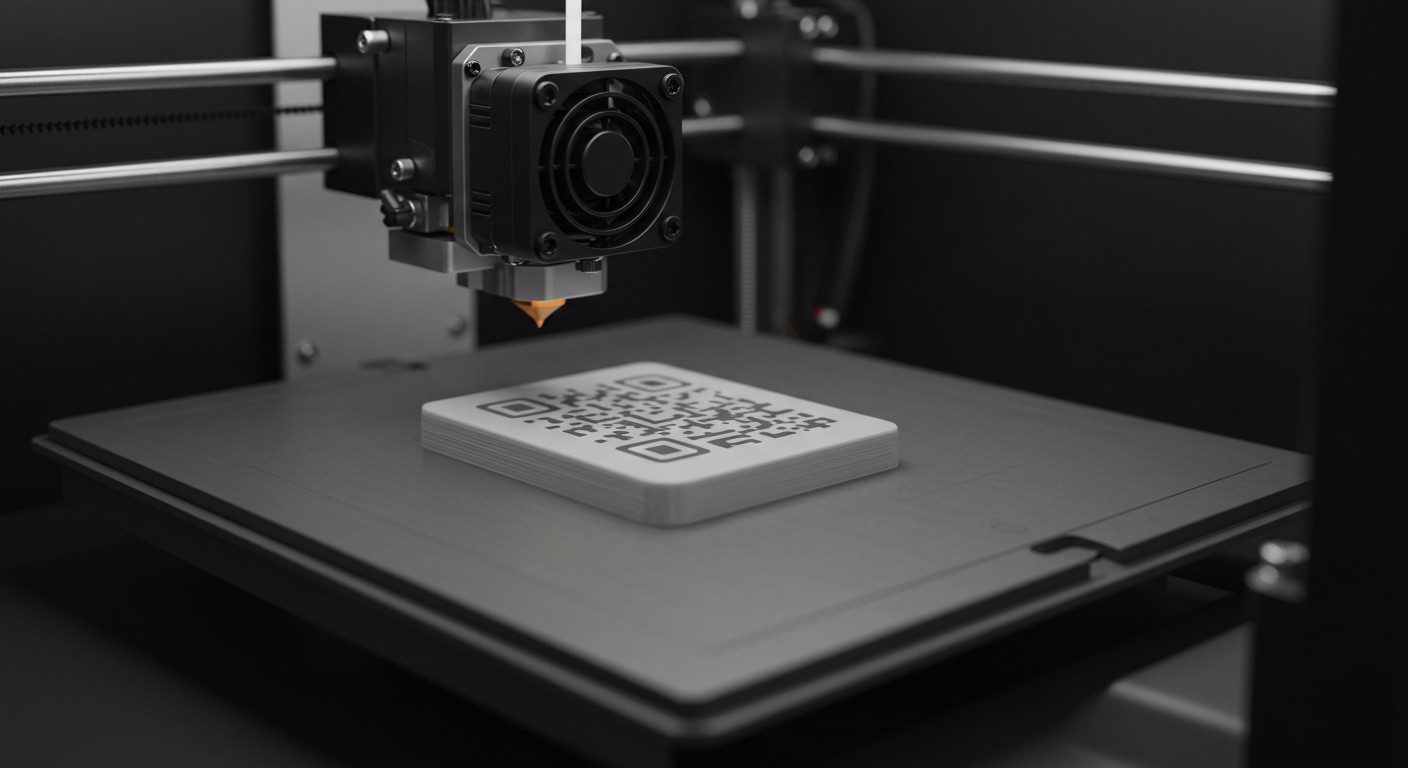 (реалистичная фотография) (Не используй текст и буквы на изображении) : 3d печать, Создание сувениров с QR-кодом на 3D-принтере