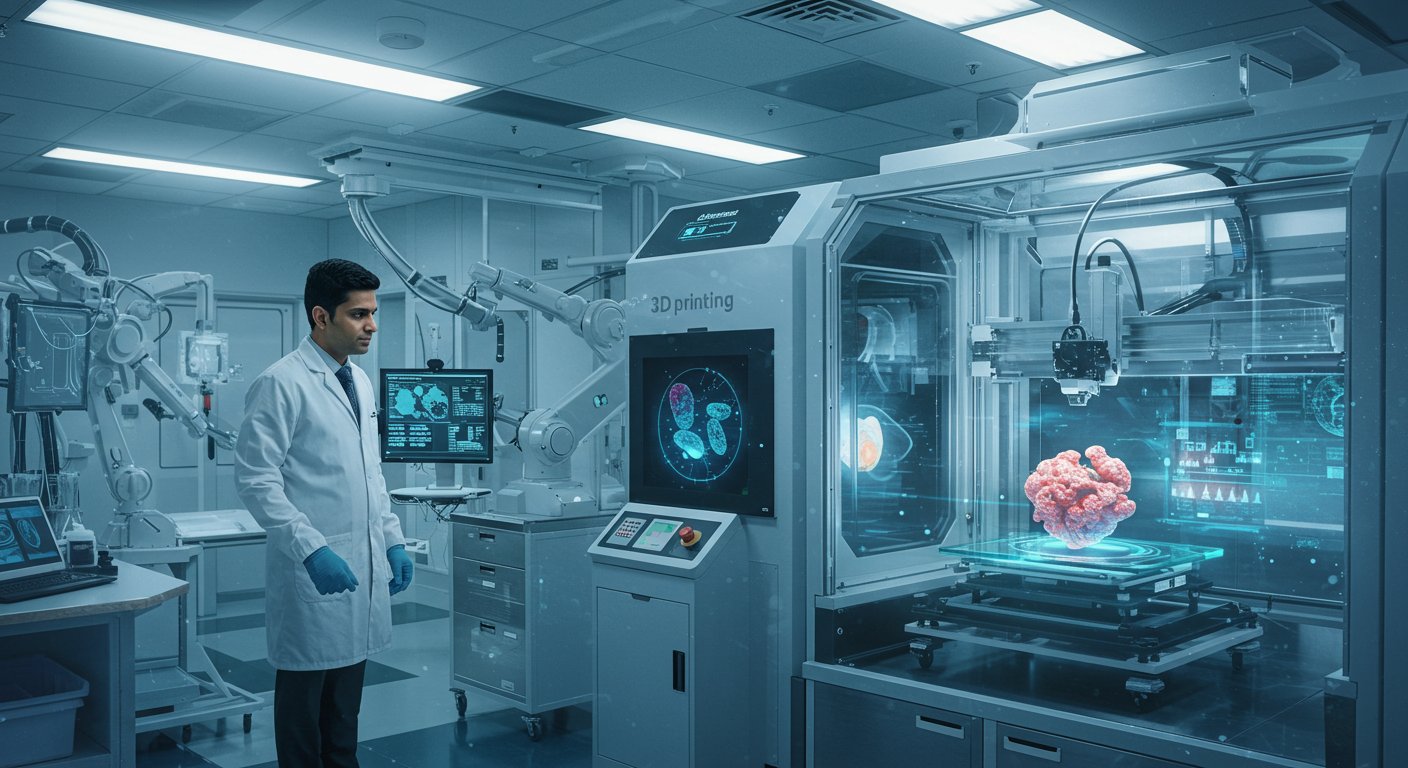 (реалистичная фотография) (Не используй текст и буквы на изображении) : 3d печать, 3D-печать и медицина будущего