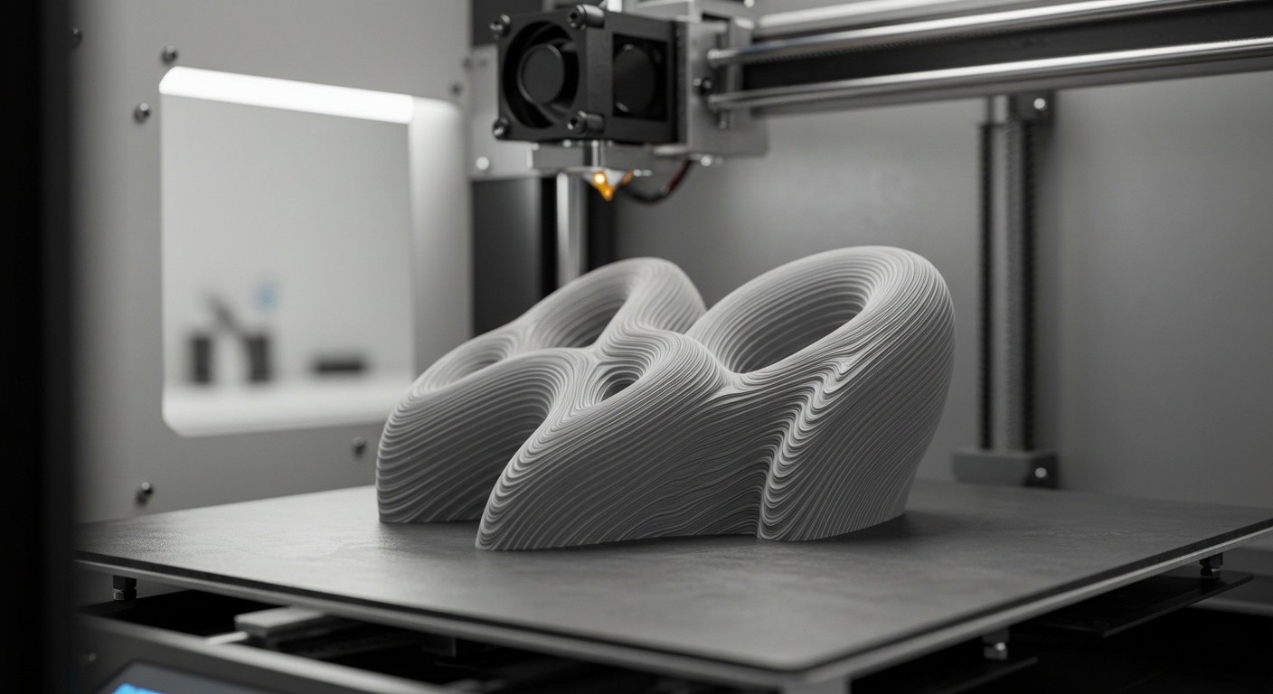 (реалистичная фотография) (Не используй текст и буквы на изображении) : 3d печать, Послойная печать и контроль за деформацией