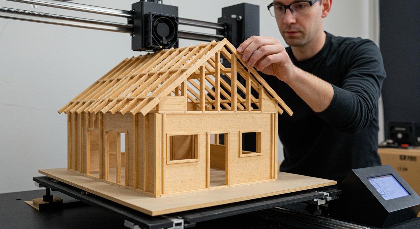 (реалистичная фотография) (Не используй текст и буквы на изображении) : 3d печать, Как напечатать дом своими руками