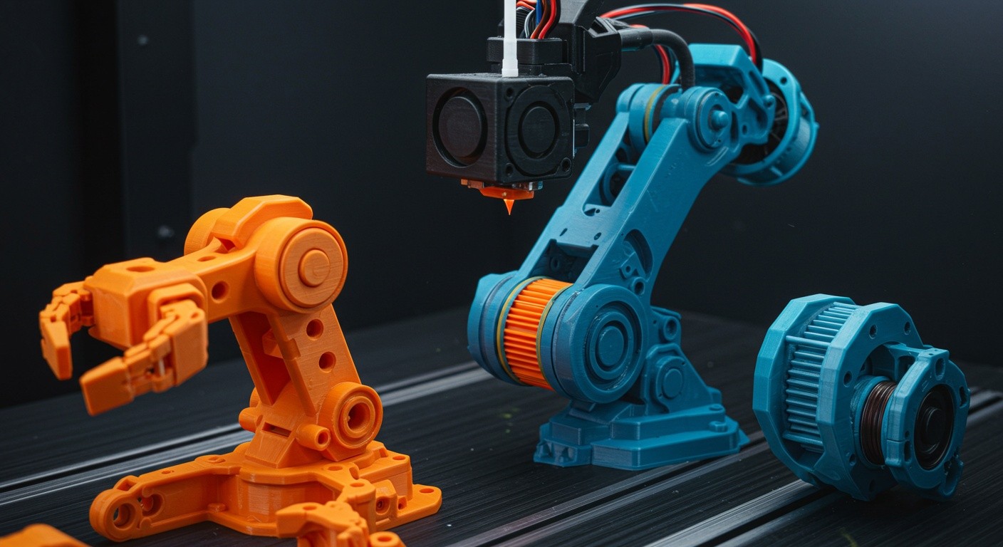 (реалистичная фотография) (Не используй текст и буквы на изображении) : 3d печать, Послойная печать деталей для робототехники