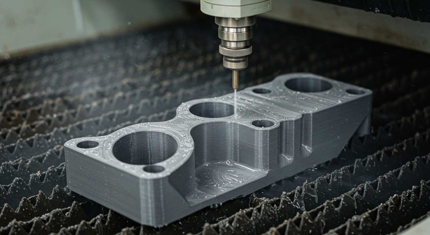 (реалистичная фотография) (Не используй текст и буквы на изображении) : 3d печать, Изготовление деталей с применением технологии гидроабразивной резки