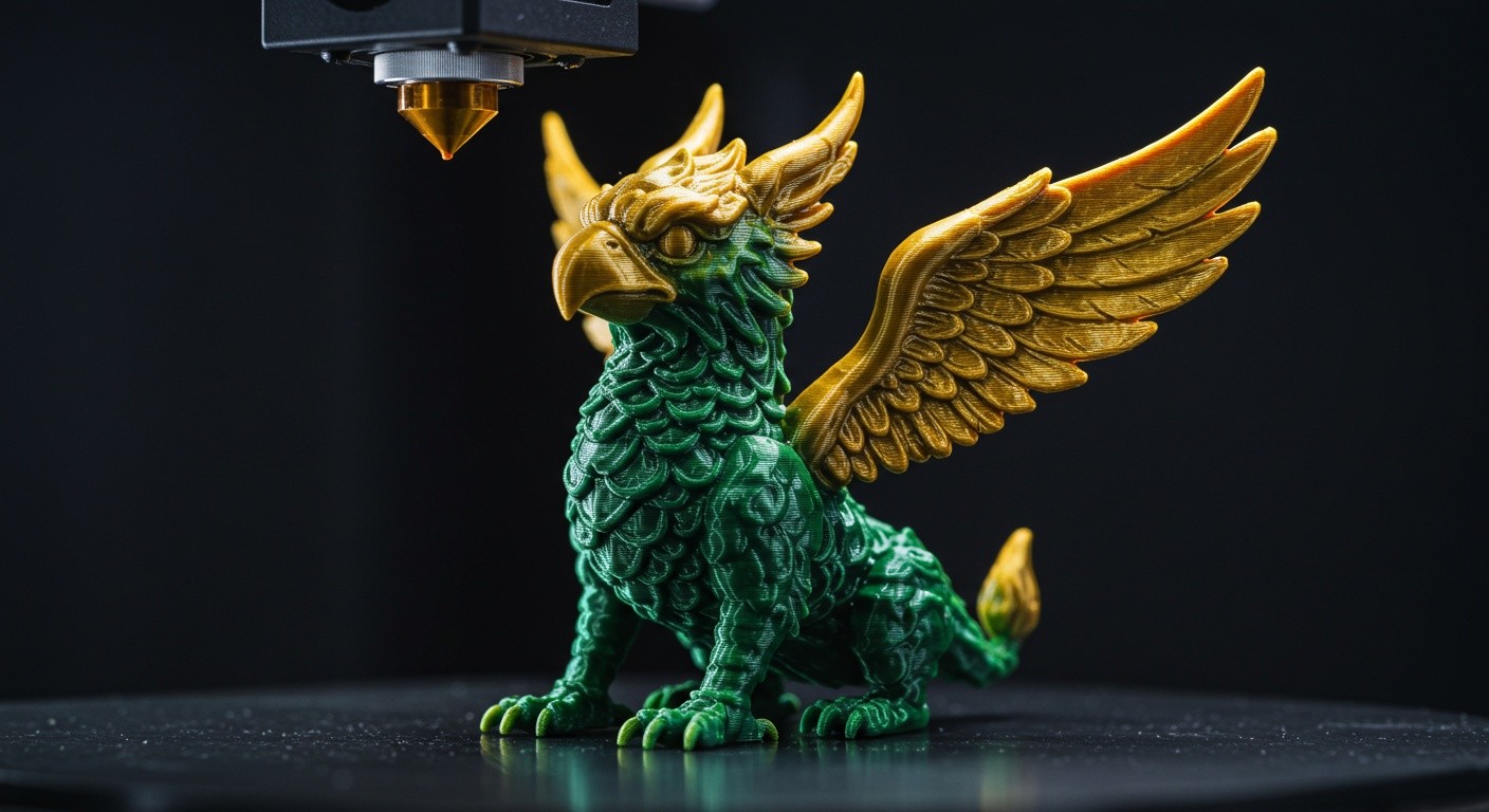 (реалистичная фотография) (Не используй текст и буквы на изображении) : 3d печать, Печать фигурок с использованием технологии двухцветной печати