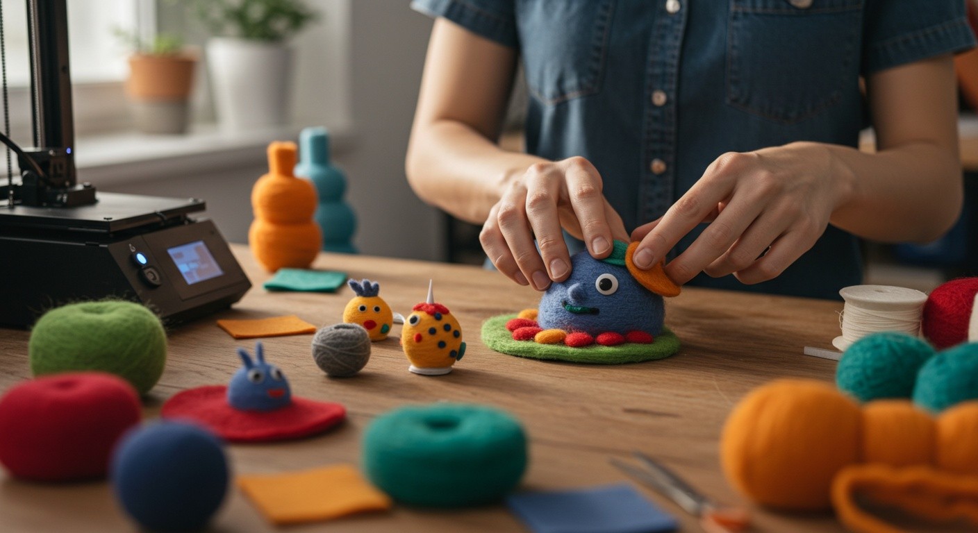 (реалистичная фотография) (Не используй текст и буквы на изображении) : 3d печать, Как изготавливают декоративные фигурки из шерсти и войлока