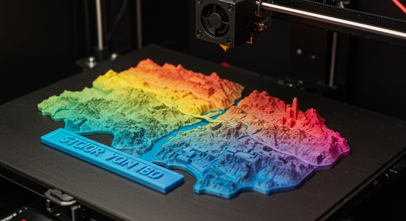 (реалистичная фотография) (Не используй текст и буквы на изображении) : 3d печать, Как напечатать сувенир в виде карты местности
