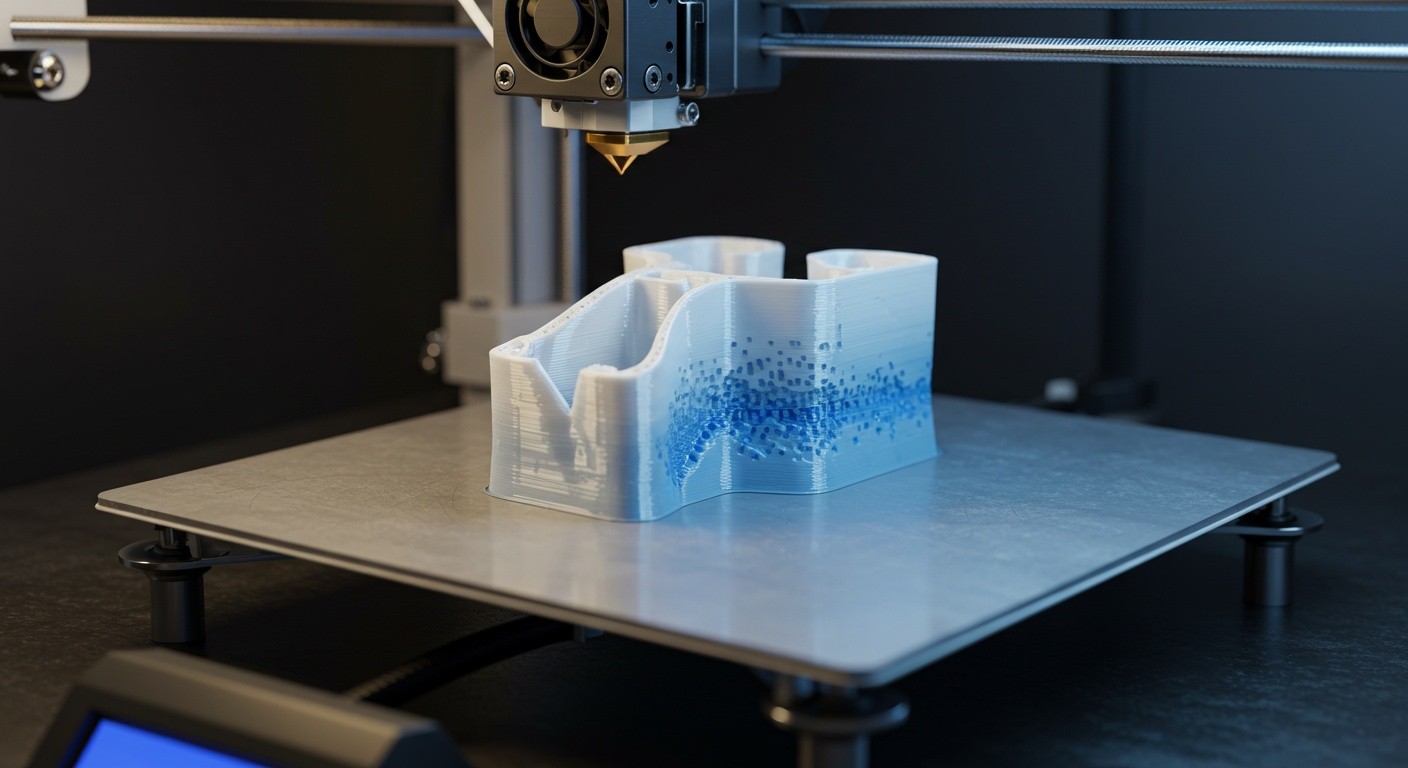 (реалистичная фотография) (Не используй текст и буквы на изображении) : 3d печать, Печать объектов с адаптивным заполнением послойно