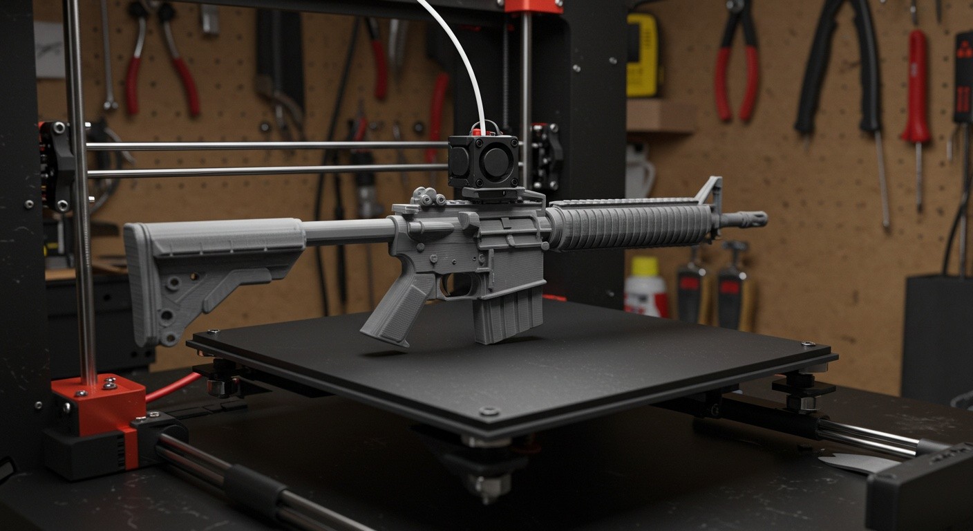 (реалистичная фотография) (Не используй текст и буквы на изображении) : 3d печать, Печать оружия и юридические вопросы