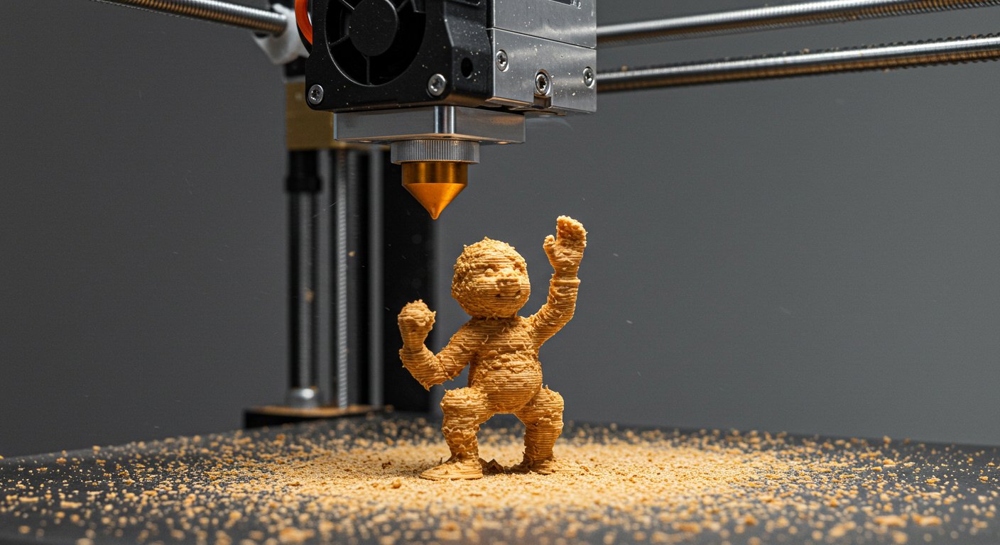 (реалистичная фотография) (Не используй текст и буквы на изображении) : 3d печать, Изготовление фигурок из древесной массы и прессованных материалов