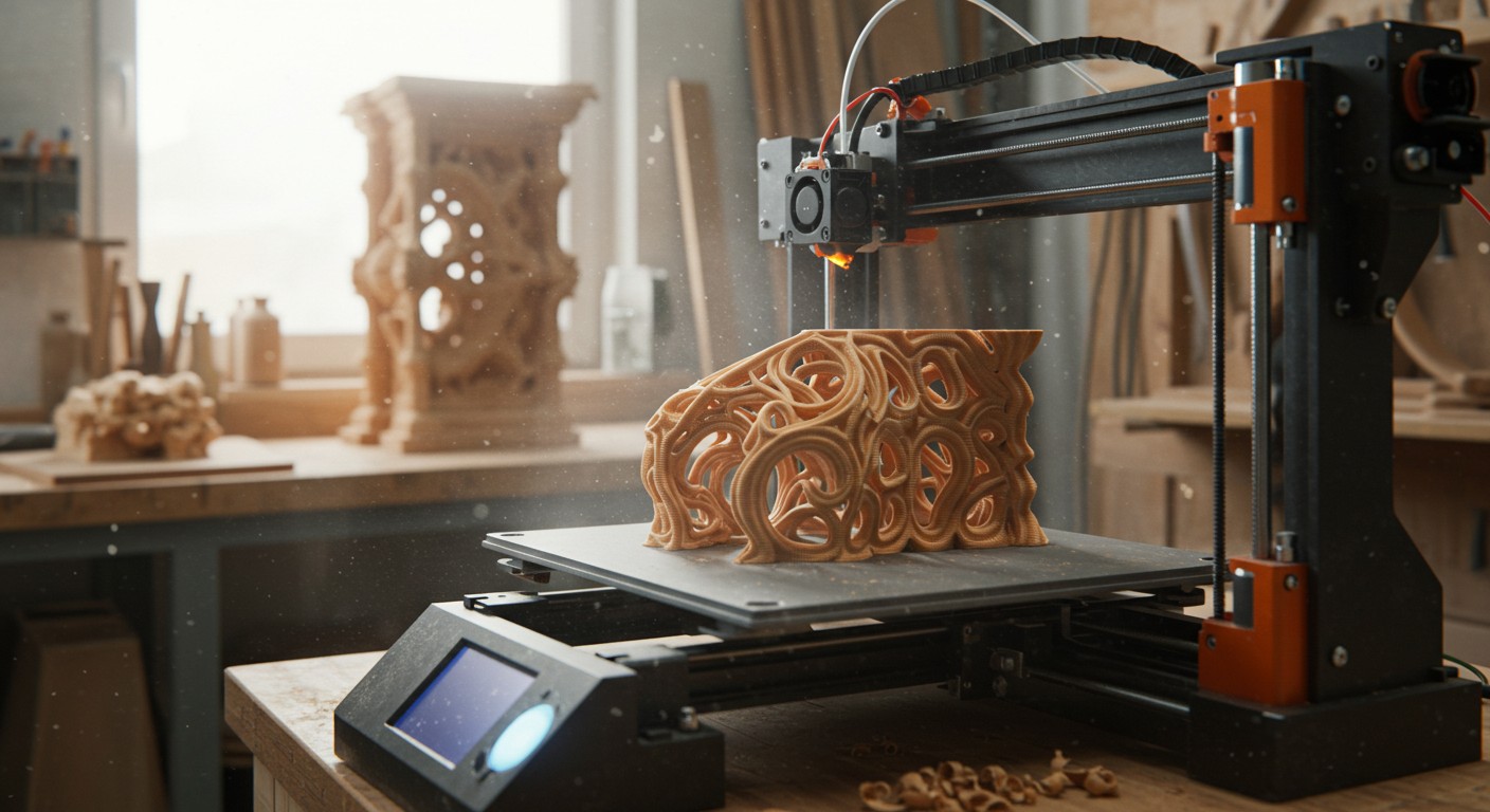 (реалистичная фотография) (Не используй текст и буквы на изображении) : 3d печать, Особенности изготовления изделий из дерева
