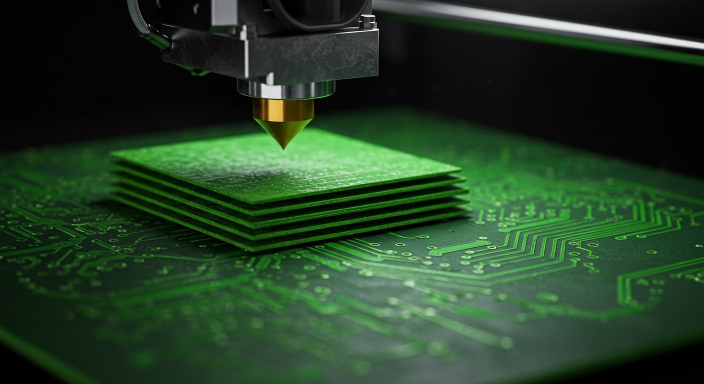 (реалистичная фотография) (Не используй текст и буквы на изображении) : 3d печать, Послойная печать для электроники