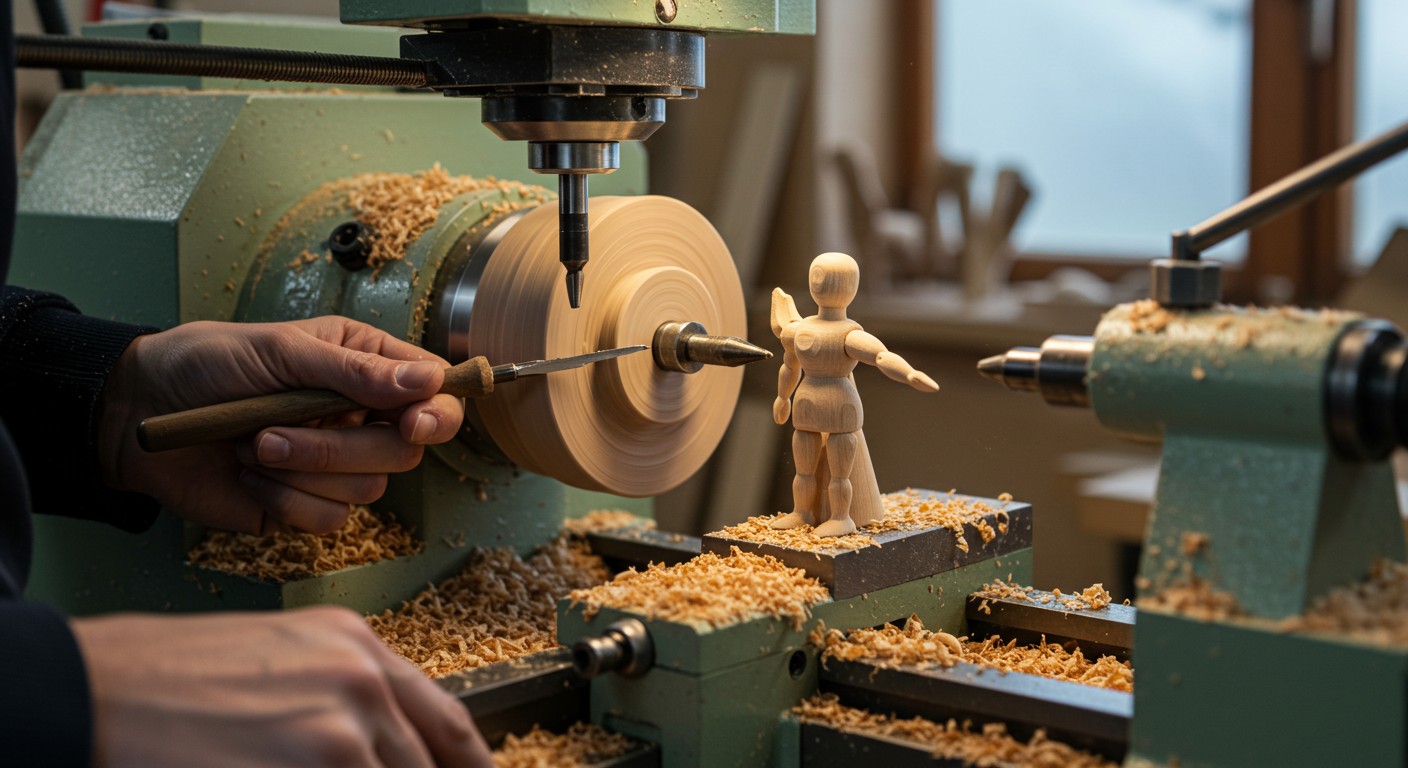 Производство фигурок из дерева на токарном станке Процесс создания деревянных фигурок на токарном станке