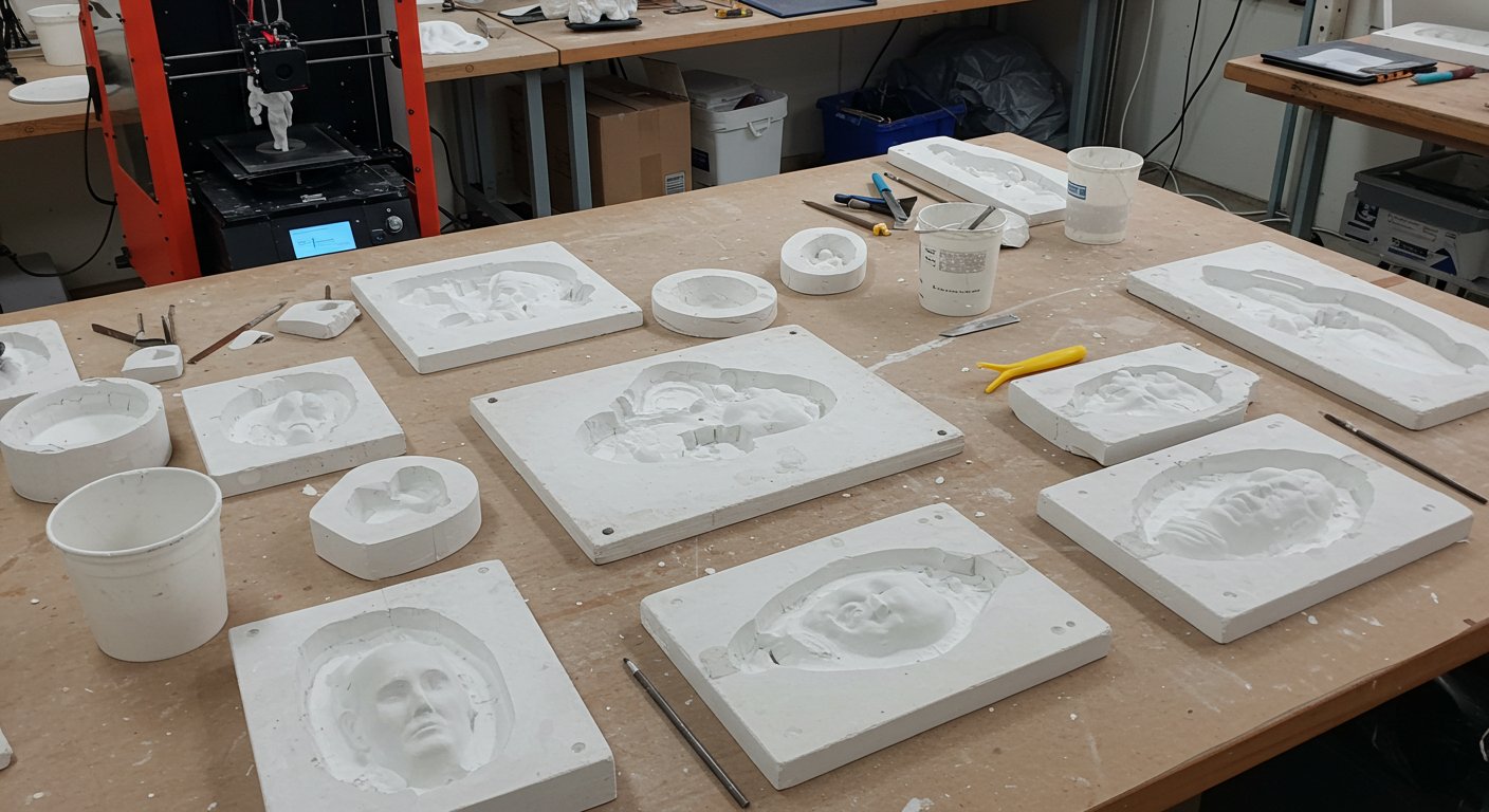 (реалистичная фотография) (Не используй текст и буквы на изображении) : 3d печать, Как изготовить статуэтки из гипса с использованием форм