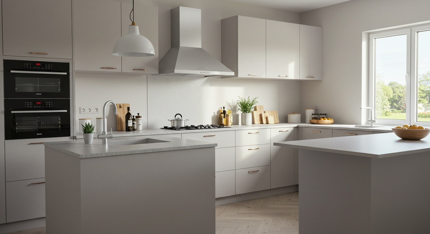 (реалистичная фотография) (Не используй текст и буквы на изображении) : 3d печать, Напечатанные кухни