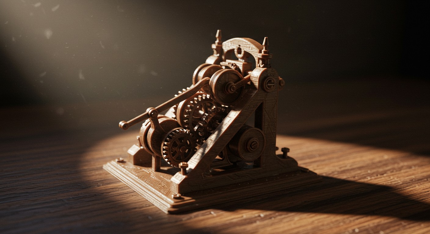 (реалистичная фотография) (Не используй текст и буквы на изображении) : 3d печать, Создание миниатюр с механическими функциями