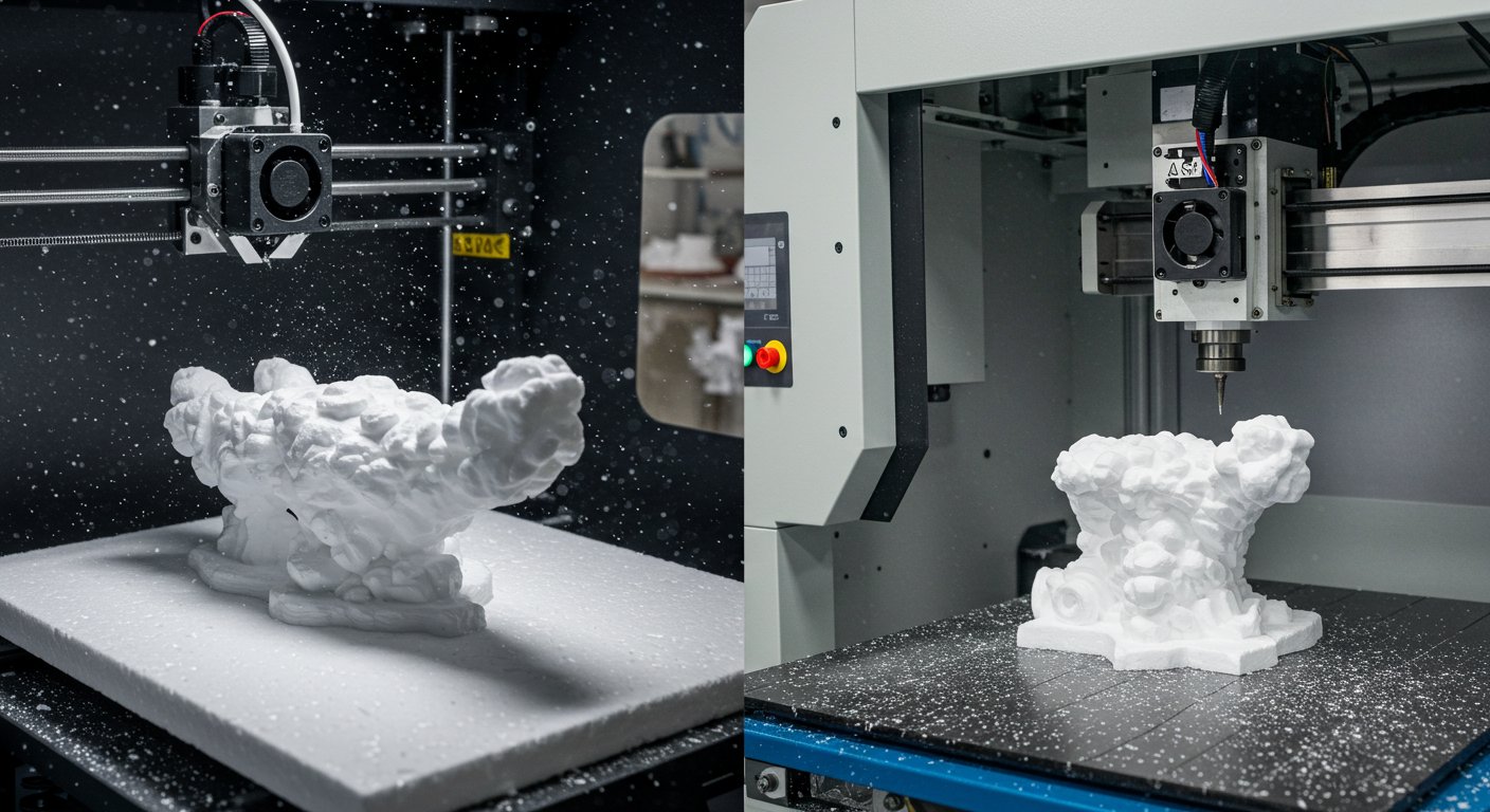 (реалистичная фотография) (Не используй текст и буквы на изображении) : 3d печать, Технология изготовления фигурок из полистирола с резкой