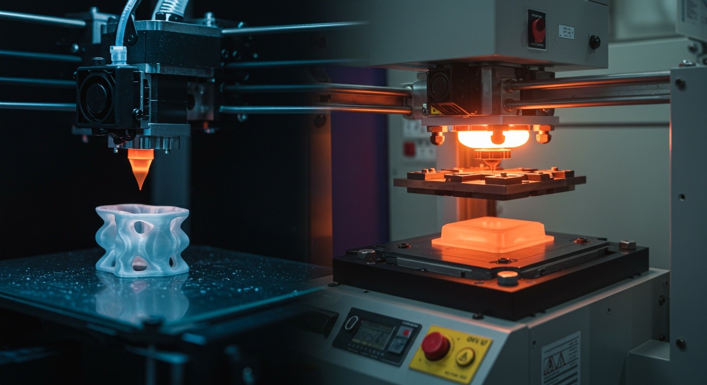 (реалистичная фотография) (Не используй текст и буквы на изображении) : 3d печать, Производство изделий из пластика с вакуумной формовкой