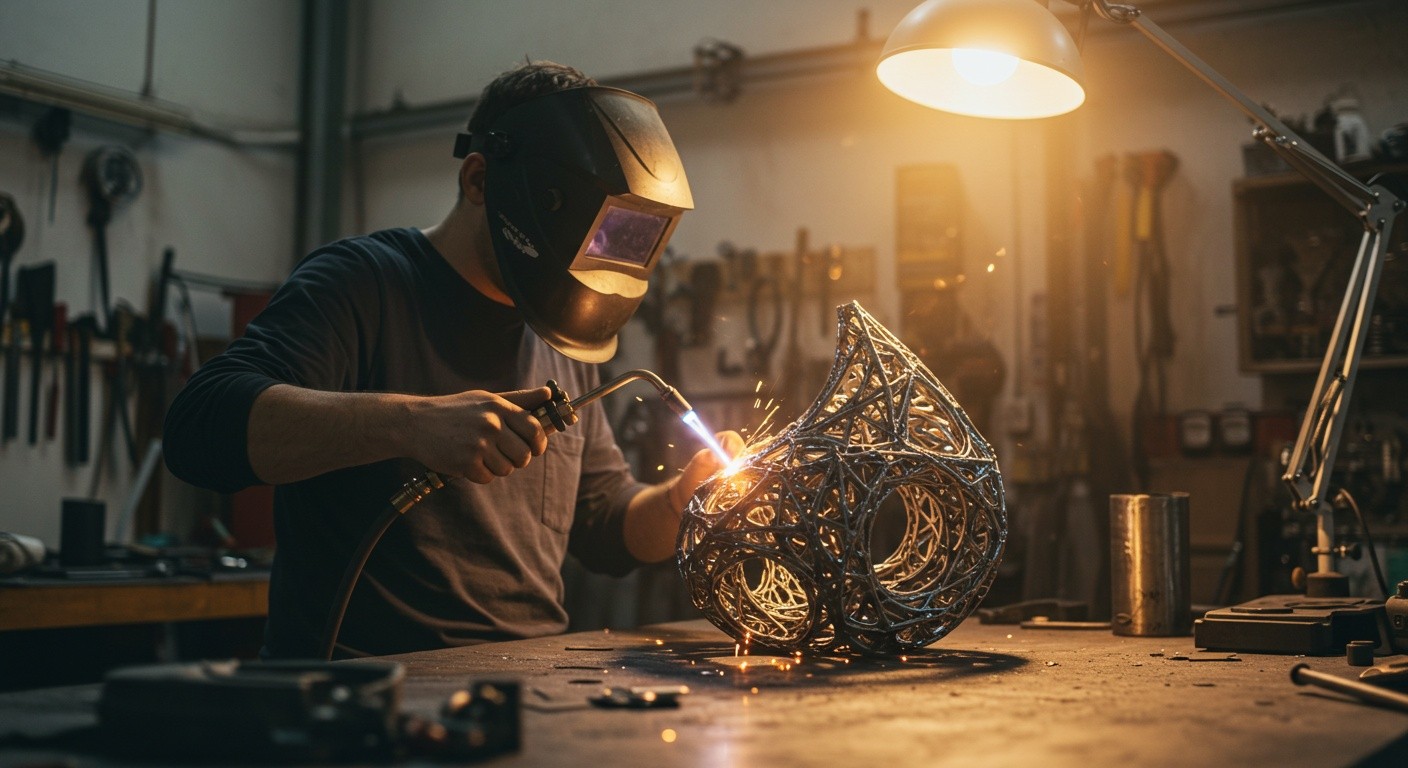 (реалистичная фотография) (Не используй текст и буквы на изображении) : 3d печать, Изготовление фигурок из металла с помощью пайки и сварки