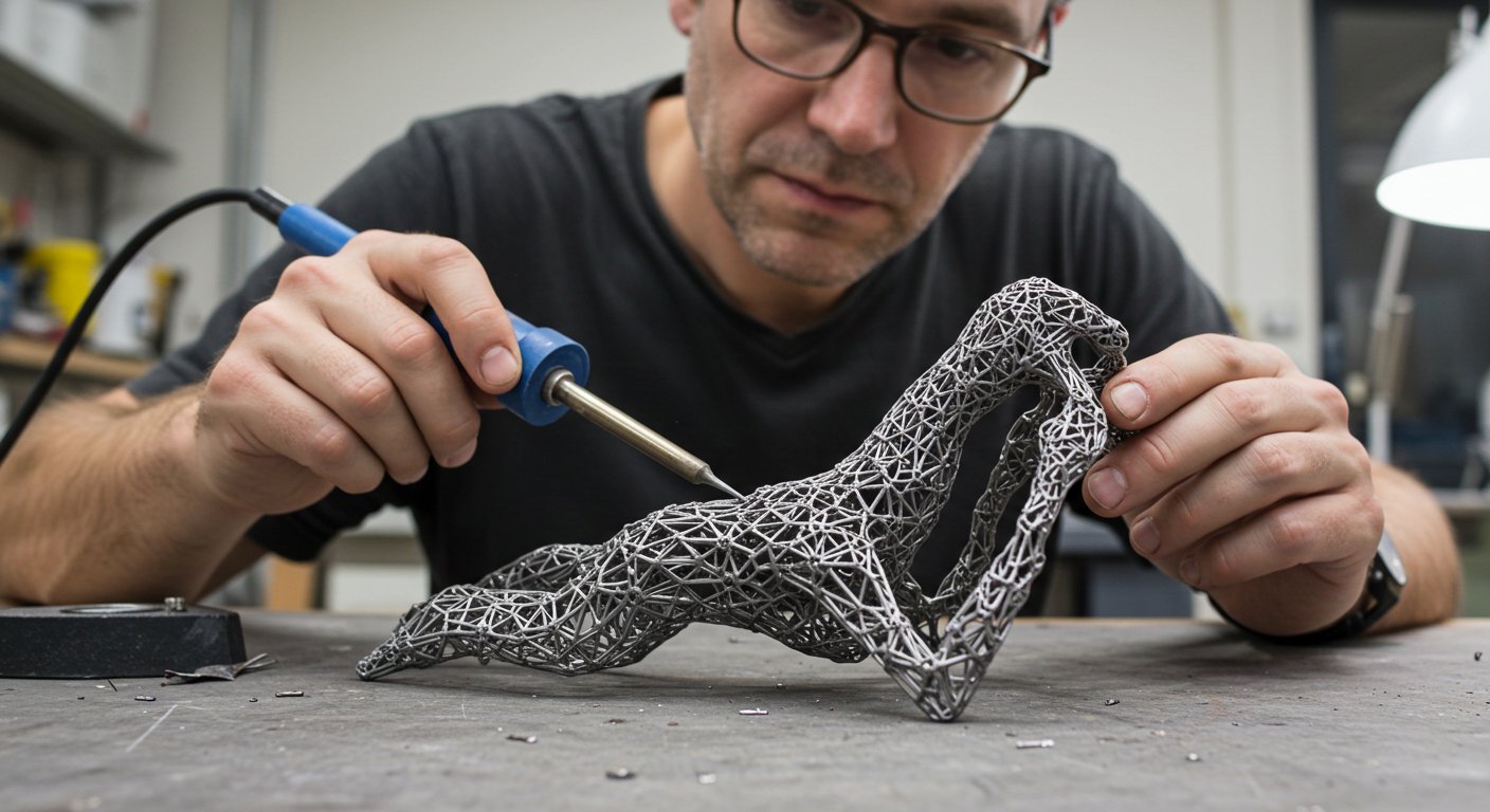 Металлическая фигурка в процессе пайки и сварки