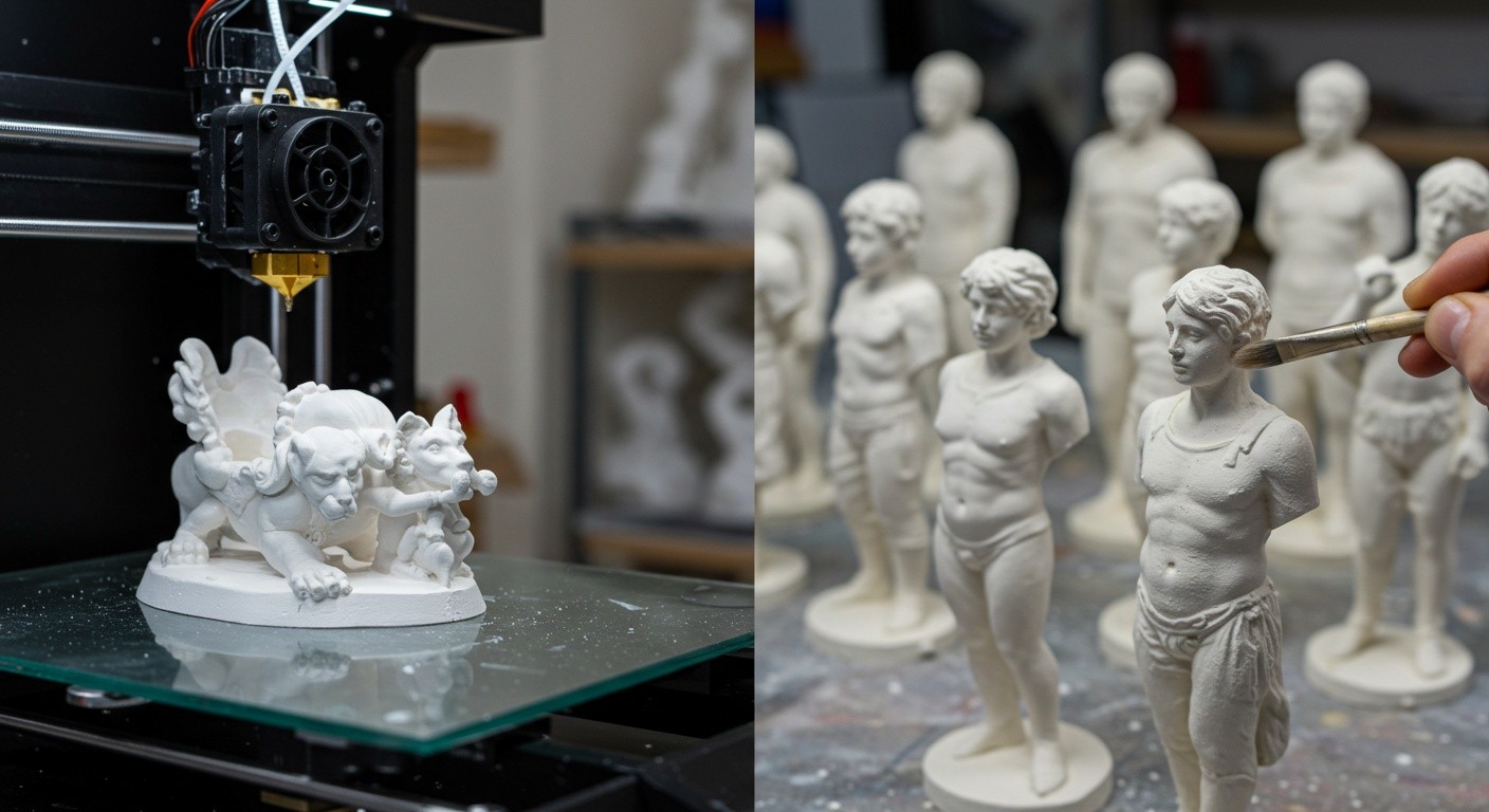 (реалистичная фотография) (Не используй текст и буквы на изображении) : 3d печать, Изготовление фигурок из гипса с окраской и лакированием