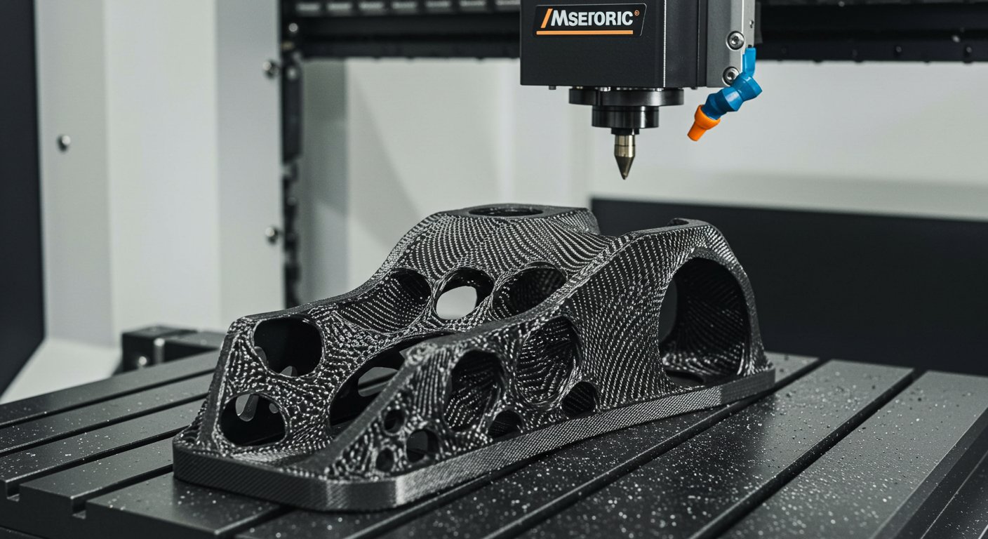 (реалистичная фотография) (Не используй текст и буквы на изображении) : 3d печать, Процесс создания изделий из карбона с использованием ЧПУ
