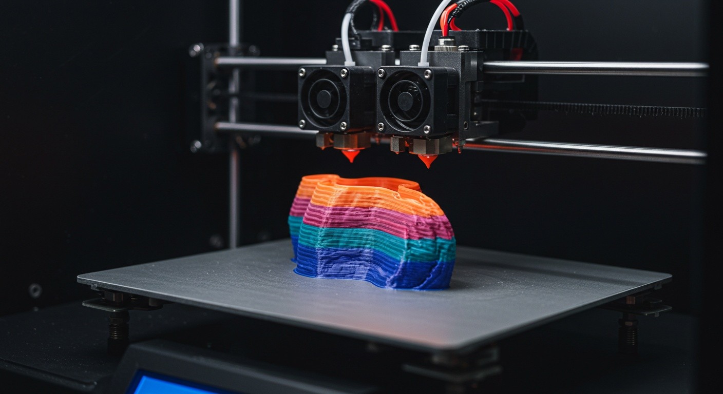 (реалистичная фотография) (Не используй текст и буквы на изображении) : 3d печать, Послойная печать и двухэкструдерные системы