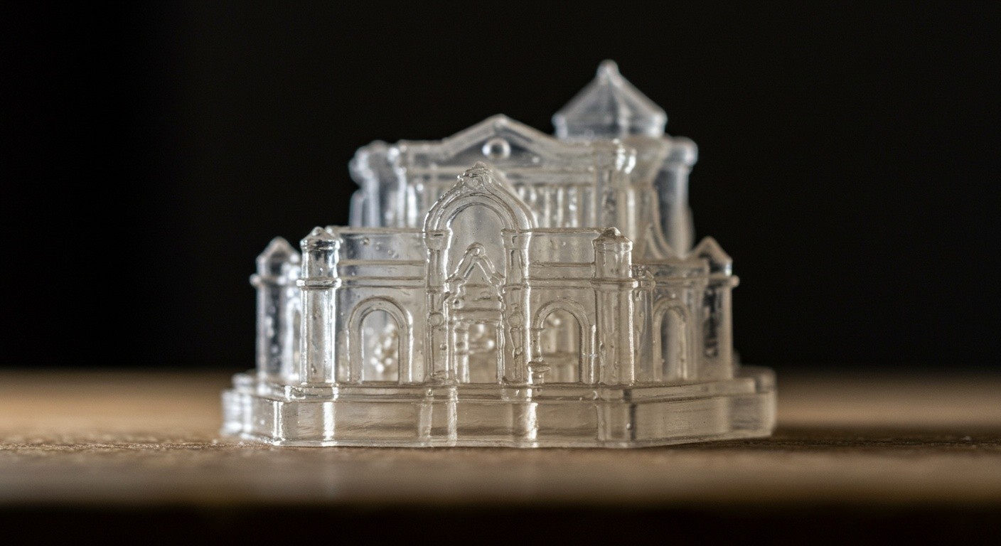 (реалистичная фотография) (Не используй текст и буквы на изображении) : 3d печать, Печать миниатюр с использованием прозрачной смолы
