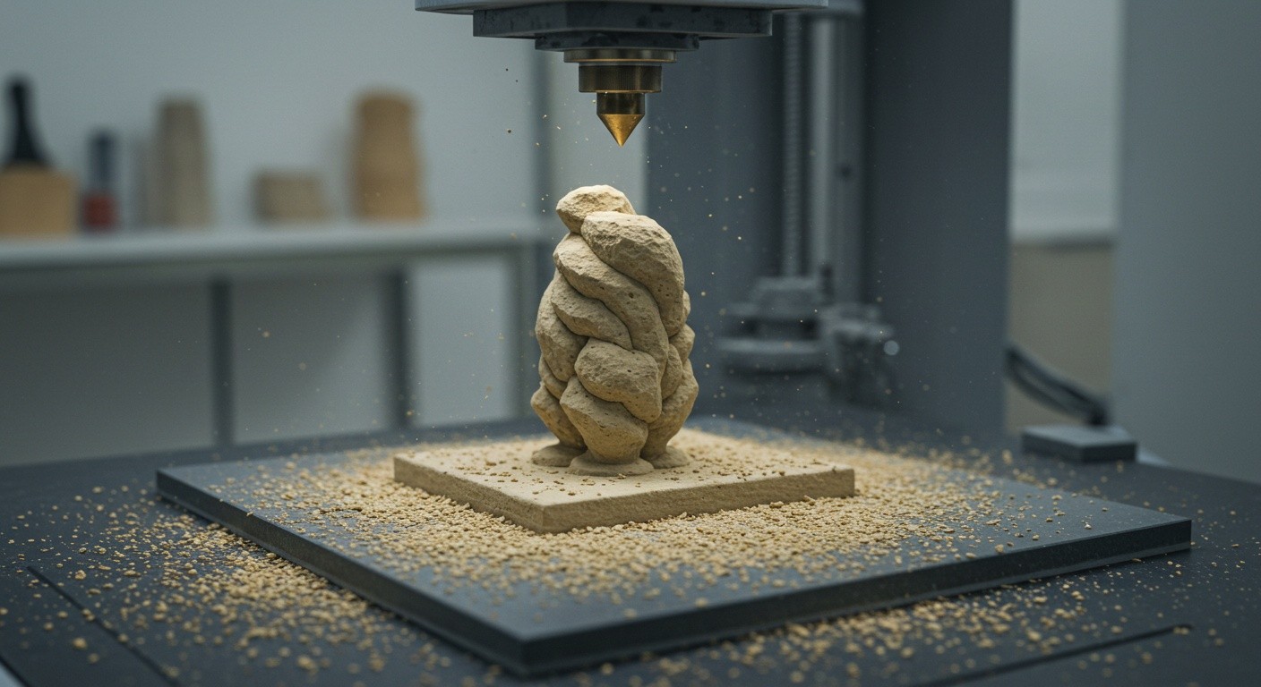 (реалистичная фотография) (Не используй текст и буквы на изображении) : 3d печать, Процесс создания фигурок из натурального и искусственного камня