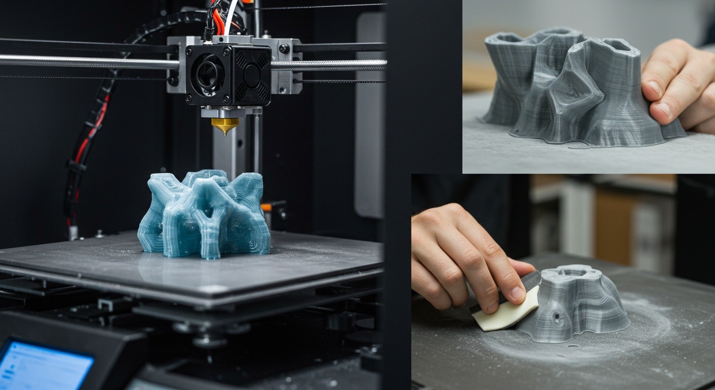 (реалистичная фотография) (Не используй текст и буквы на изображении) : 3d печать, Послойная печать и постобработка деталей