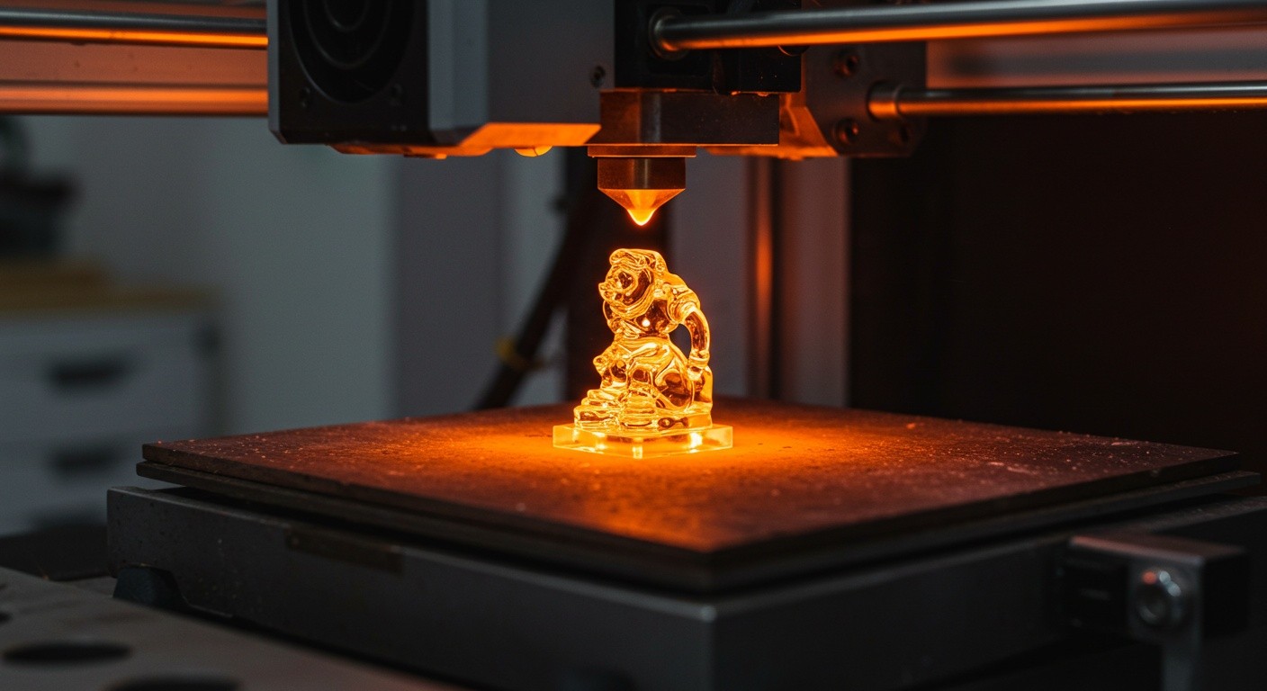 (реалистичная фотография) (Не используй текст и буквы на изображении) : 3d печать, Изготовление фигурок из стекла с использованием горячей обработки
