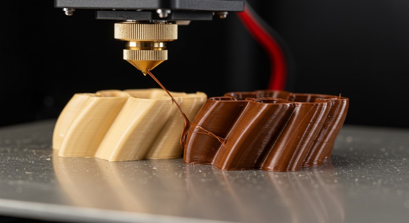 (реалистичная фотография) (Не используй текст и буквы на изображении) : 3d печать, Послойная печать с плавным изменением параметров