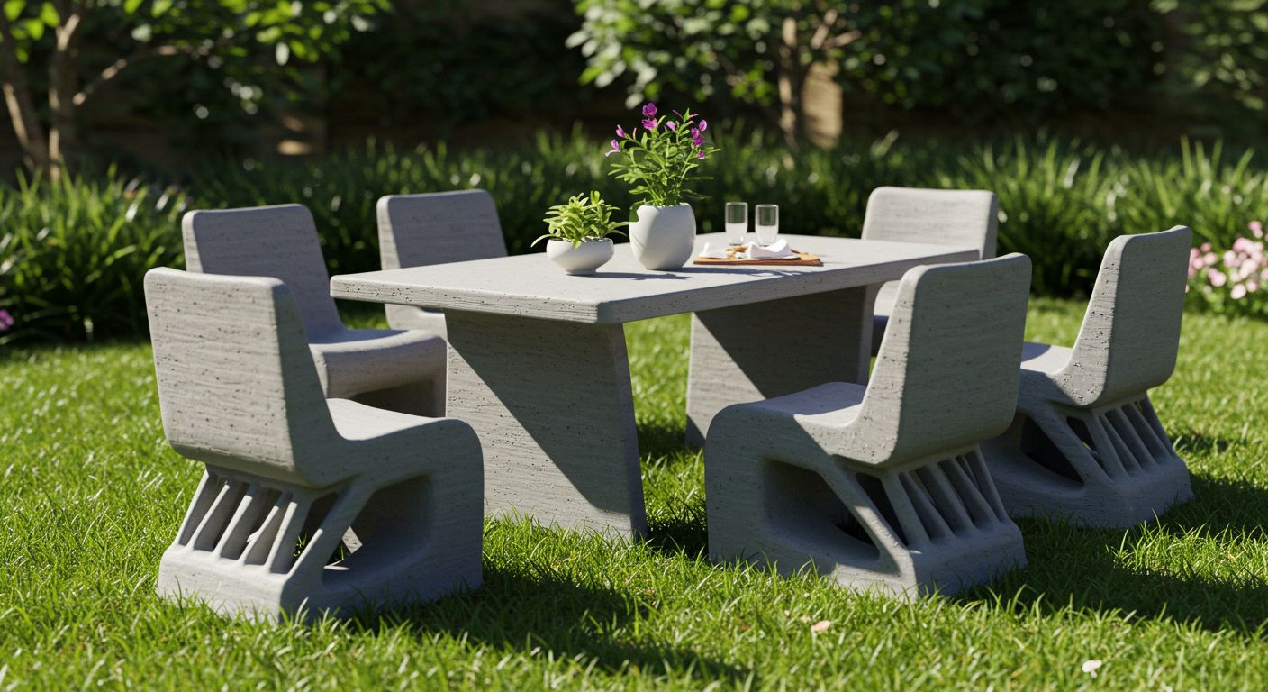 (реалистичная фотография) (Не используй текст и буквы на изображении) : 3d печать, Печать уличной мебели