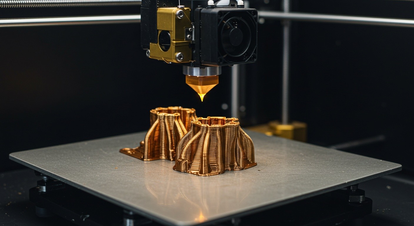 (реалистичная фотография) (Не используй текст и буквы на изображении) : 3d печать, Процесс изготовления изделий из латуни и бронзы