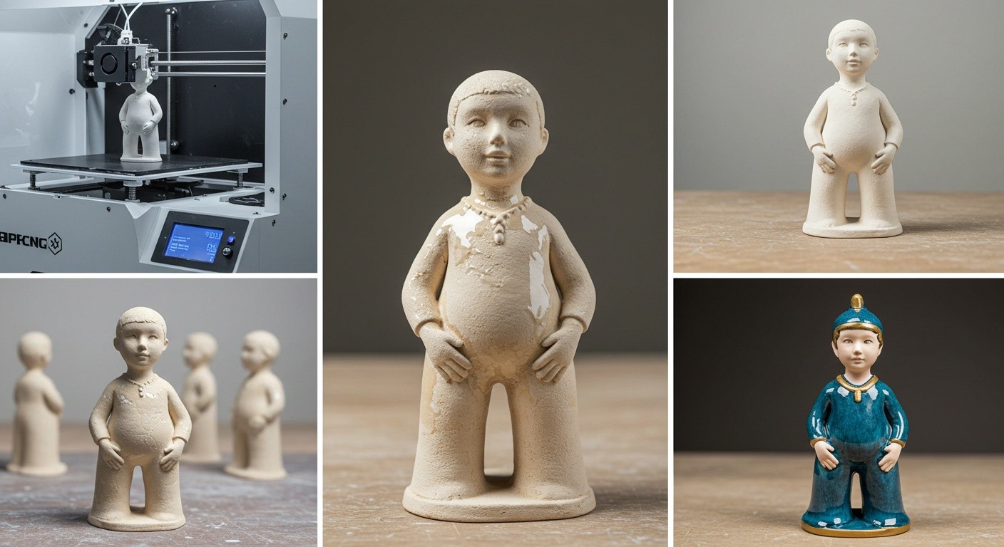(реалистичная фотография) (Не используй текст и буквы на изображении) : 3d печать, Как создать статуэтки из керамики с глазурью и росписью