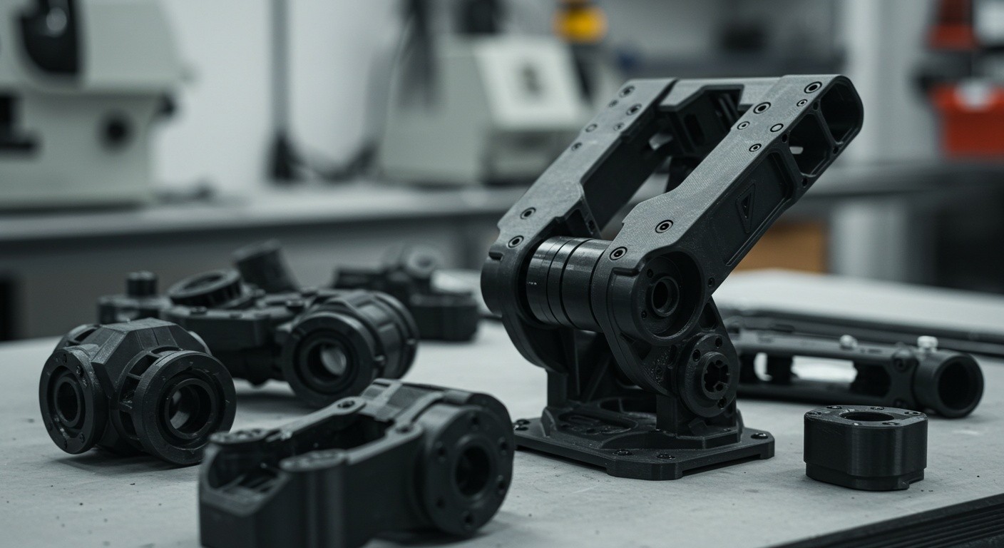 (реалистичная фотография) (Не используй текст и буквы на изображении) : 3d печать, Напечатанные детали для роботов