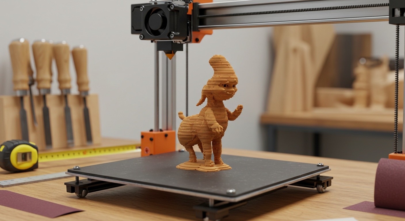 (реалистичная фотография) (Не используй текст и буквы на изображении) : 3d печать, Особенности производства фигурок из древесных пород