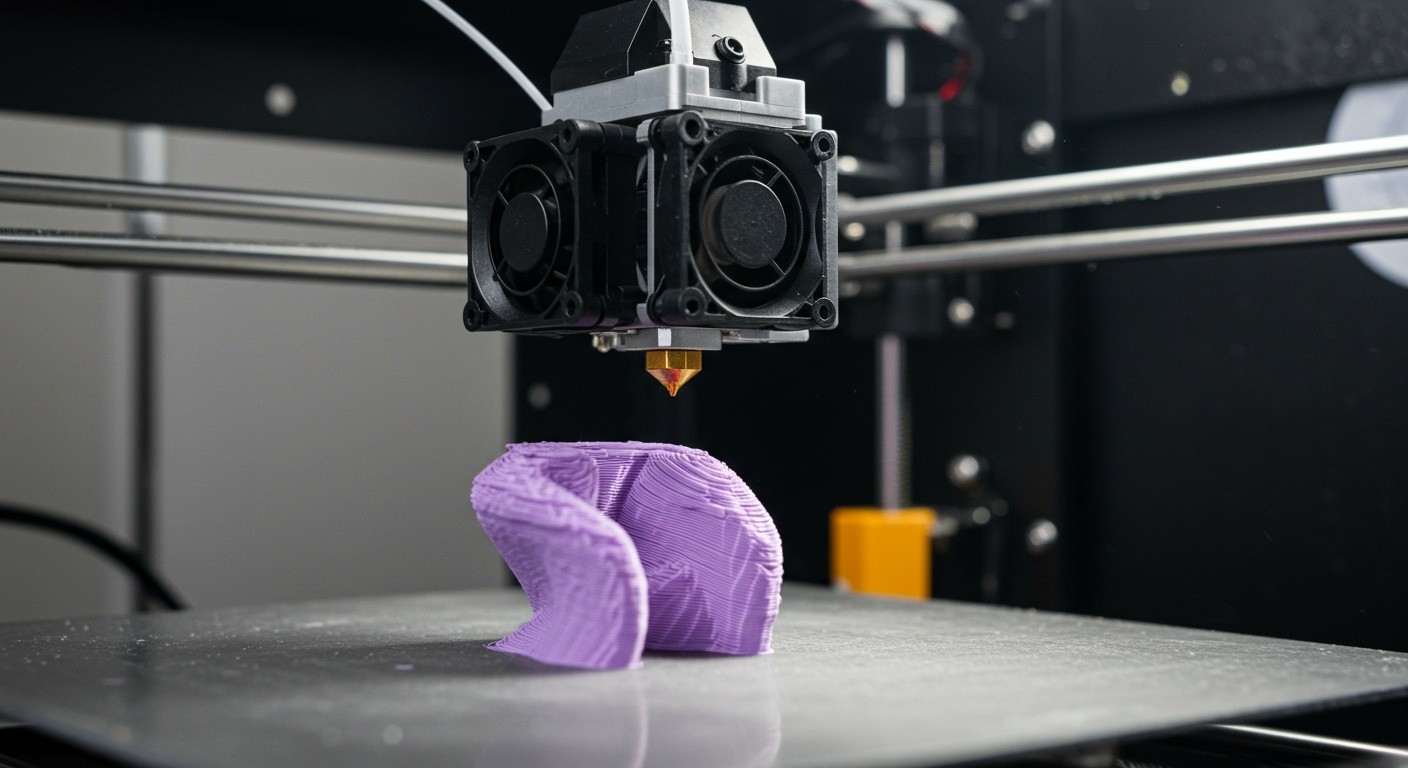 (реалистичная фотография) (Не используй текст и буквы на изображении) : 3d печать, Послойная печать и контроль скорости вентилятора