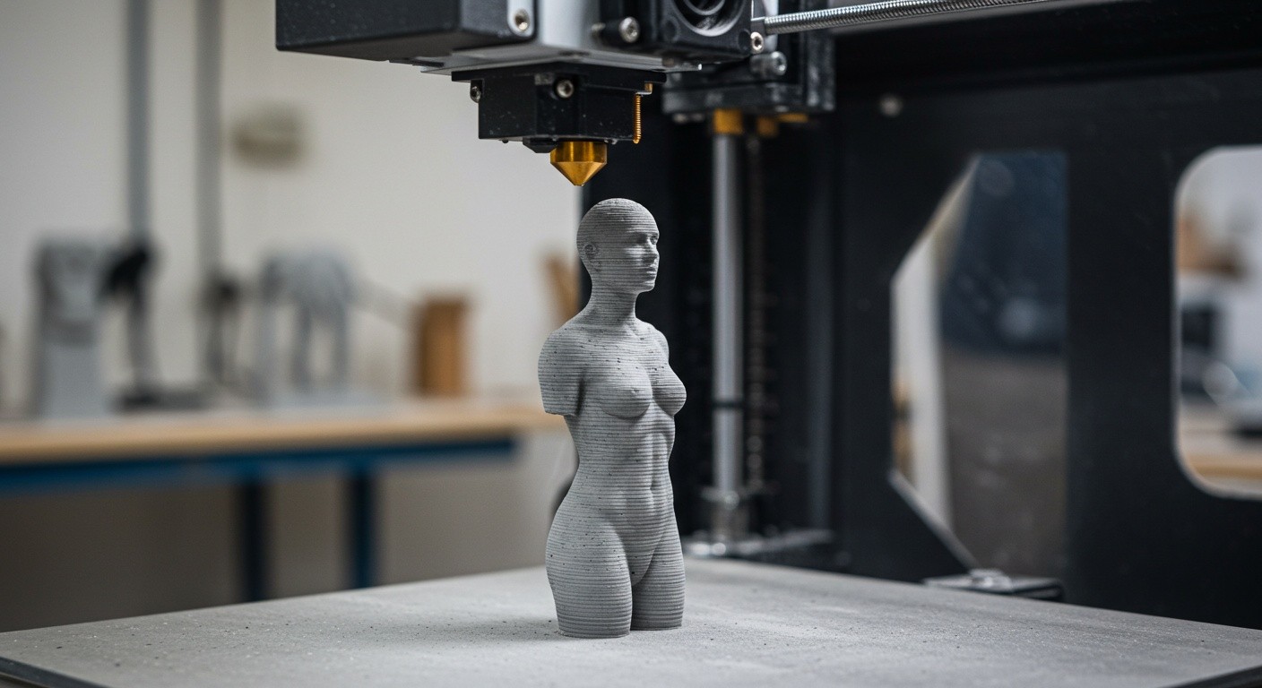 (реалистичная фотография) (Не используй текст и буквы на изображении) : 3d печать, Технология изготовления фигур из полимербетона