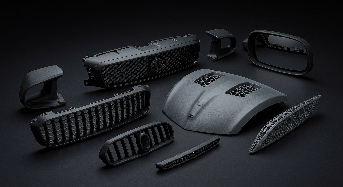 (реалистичная фотография) (Не используй текст и буквы на изображении) : 3d печать, Напечатанные детали для автомобилей