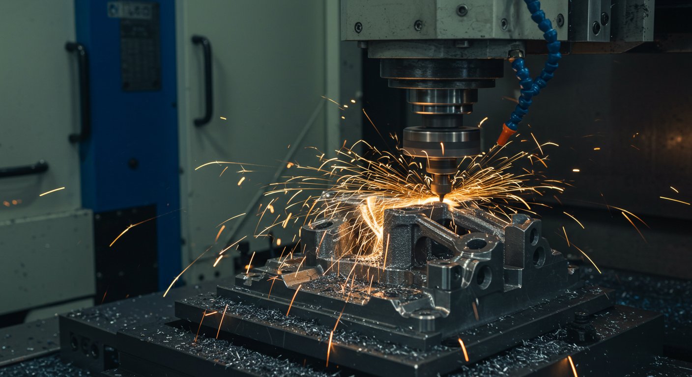 (реалистичная фотография) (Не используй текст и буквы на изображении) : 3d печать, Изготовление деталей из металла с помощью фрезерования и шлифовки