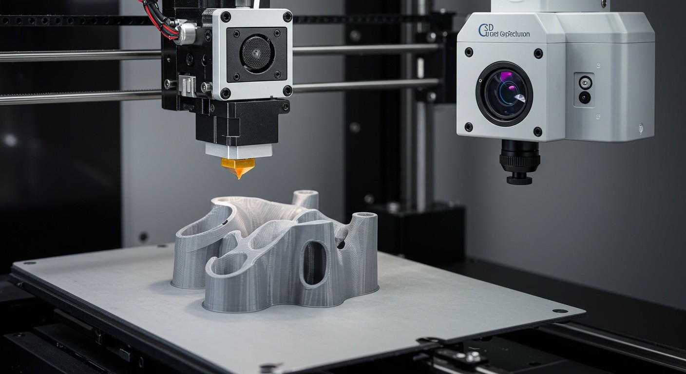 (реалистичная фотография) (Не используй текст и буквы на изображении) : 3d печать, Послойная печать и оптический контроль поверхности