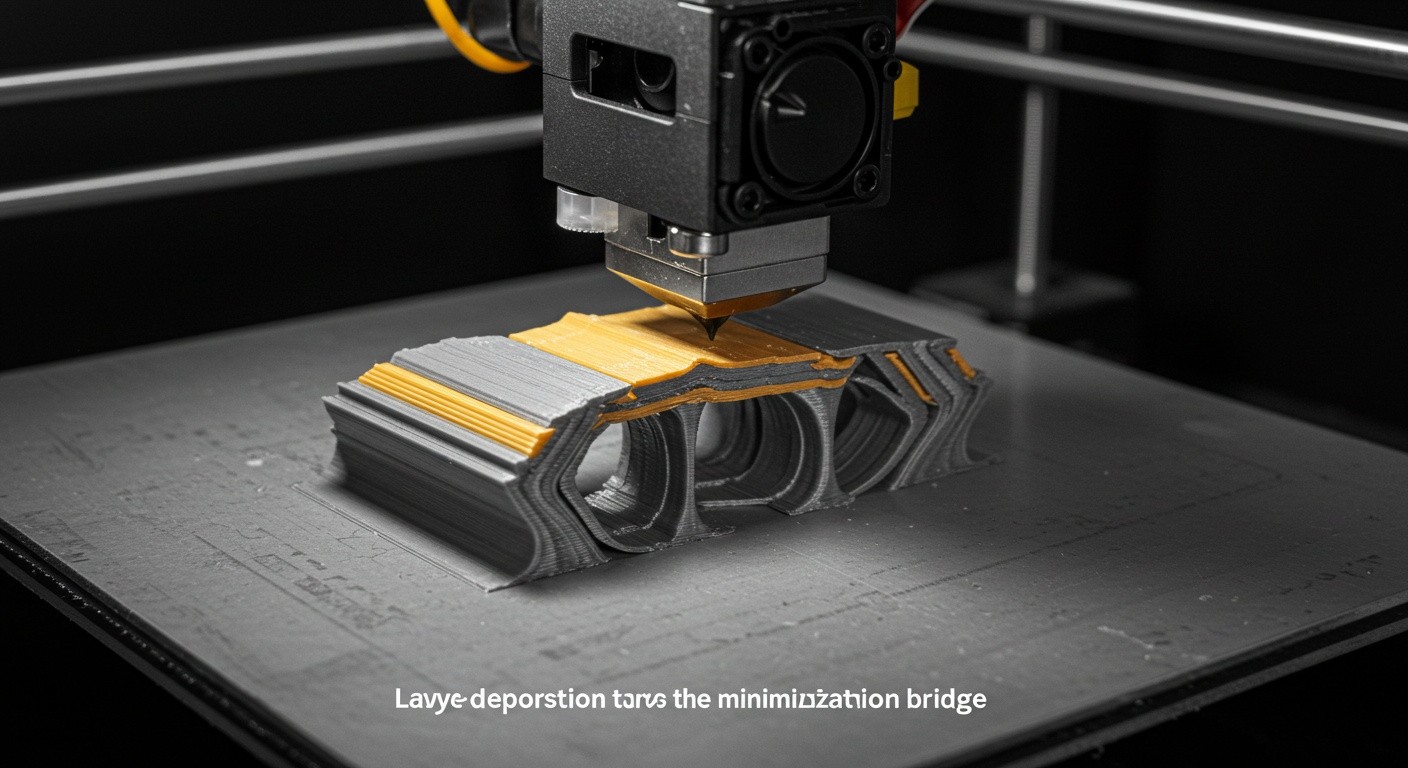 (реалистичная фотография) (Не используй текст и буквы на изображении) : 3d печать, Послойная печать и минимизация мостов