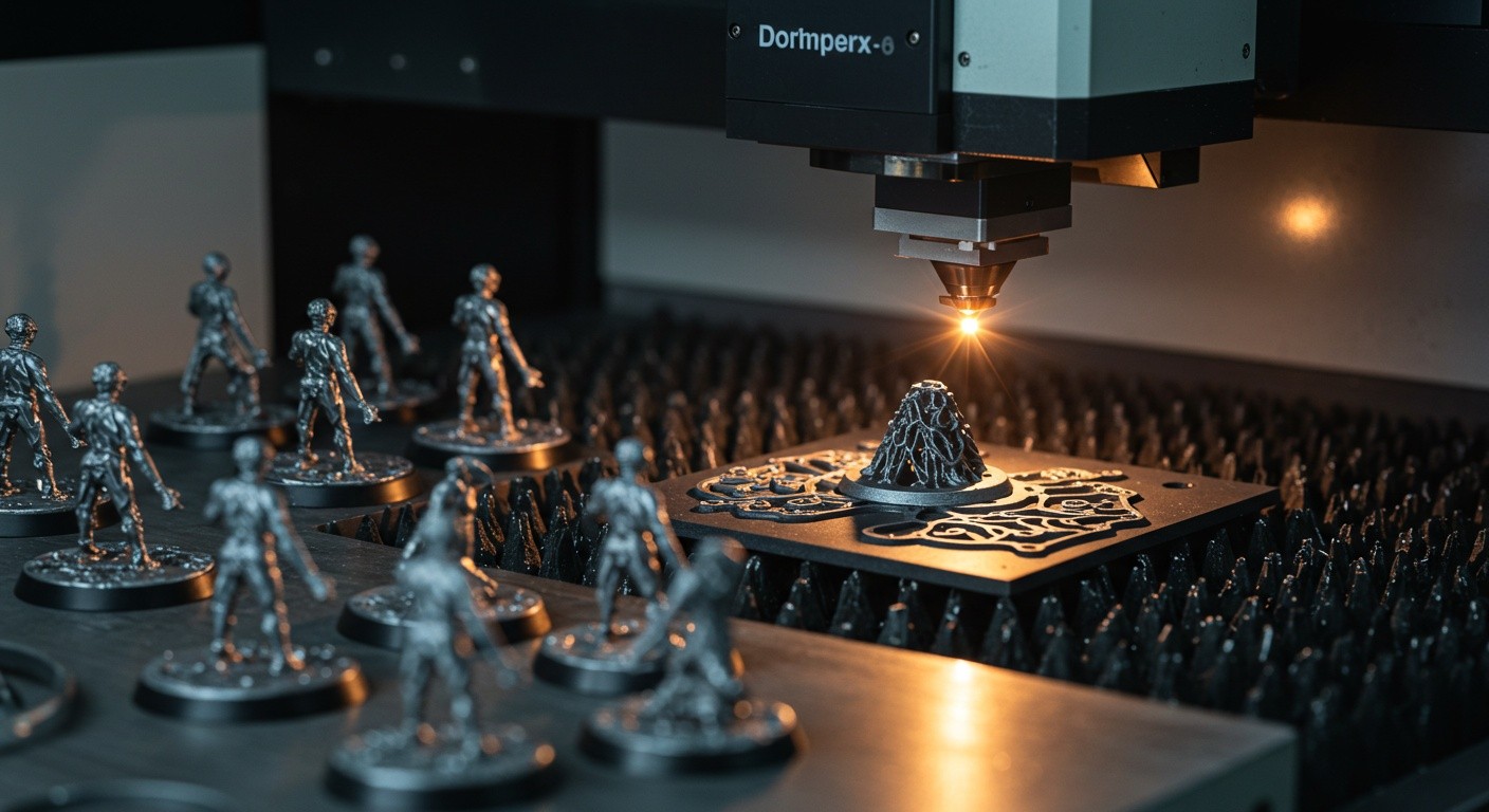 Процесс лазерной резки металлической фигурки