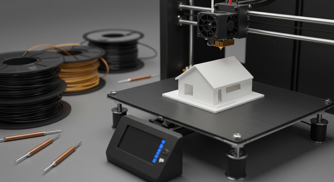 (реалистичная фотография) (Не используй текст и буквы на изображении) : 3d печать, Создание малых архитектурных форм: материалы и методы